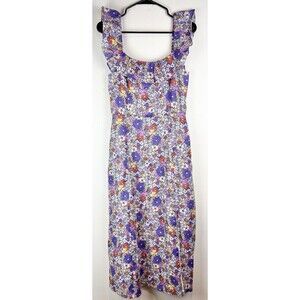 Linen Summer Dress Floral Midi Occasion Wedding First Party Dress, Sz Small
